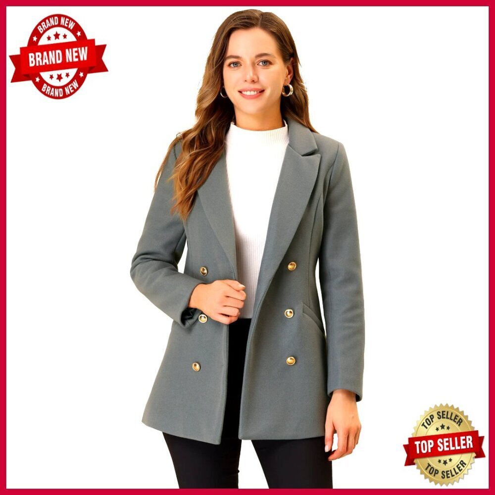 Winter Pea Coat Belted Double Breasted Notch Collar Wool Blend Work Coat